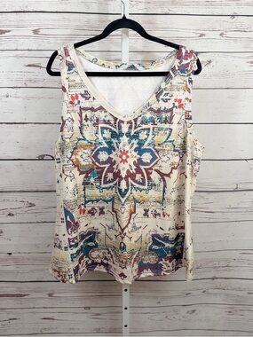 SHEIN Curve Ribbed Cream Tank Blue, Red & Yellow Medallion Print Plus Size 4XL